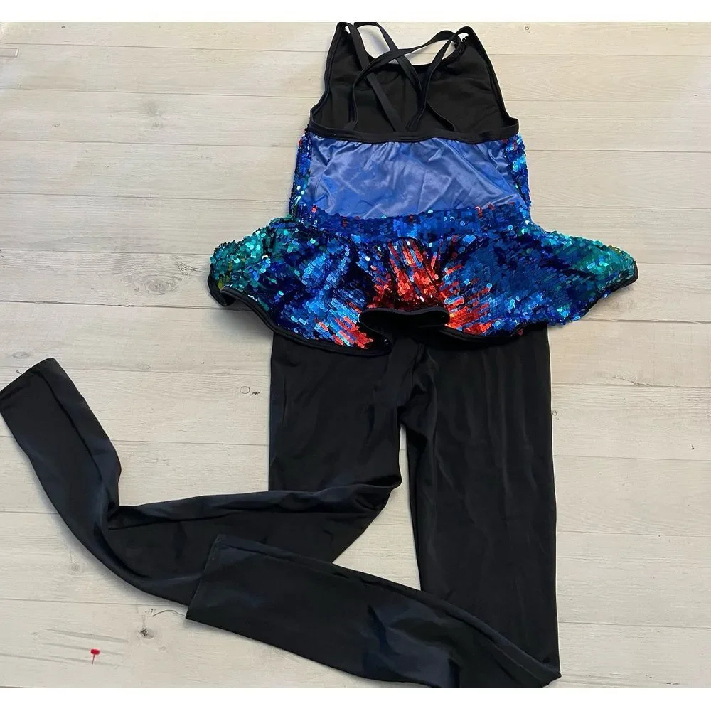 WEISSMAN‎ dance costume Rainbow Sequin Unitard child MC
